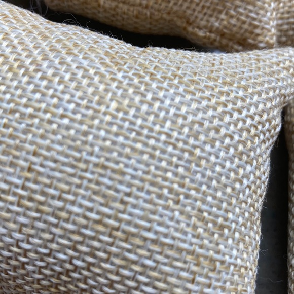 Four tan jute look miniature pillows. 3 inch by 2 inches rectangles. - Picture 4 of 6